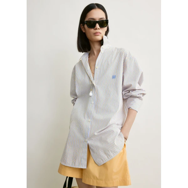 Totême Striped summer shirt in Blue / Yellow - Tops - Scandinavian Minimalist Luxury at Coveti