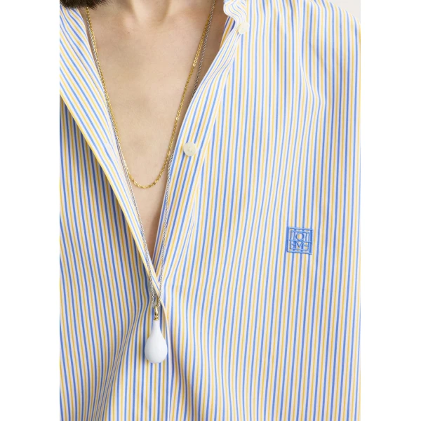 Totême Striped summer shirt in Blue / Yellow - Tops - Scandinavian Minimalist Luxury at Coveti