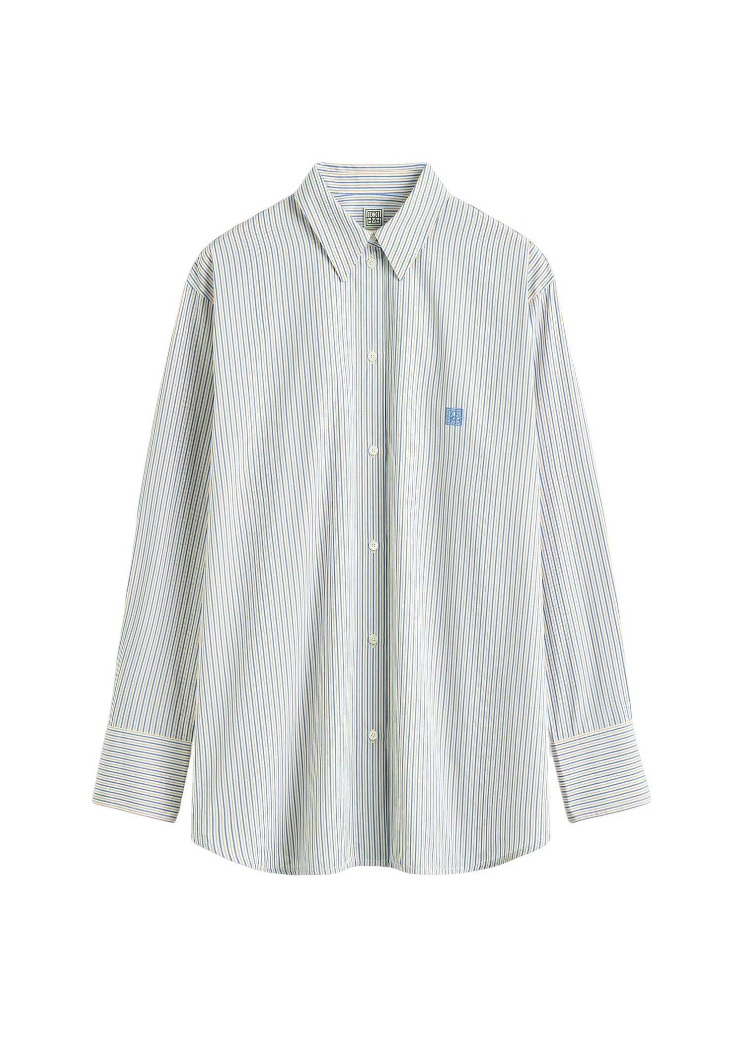 Totême Striped summer shirt in Blue / Yellow - Tops - Scandinavian Minimalist Luxury at Coveti