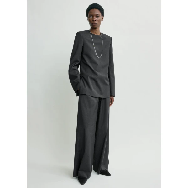 Totême Tailored dinner blouse charcoal in Charcoal melange - Tops - Scandinavian Minimalist Luxury at Coveti