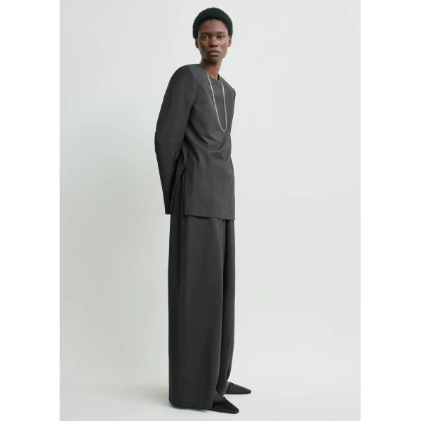 Totême Tailored dinner blouse charcoal in Charcoal melange - Tops - Scandinavian Minimalist Luxury at Coveti