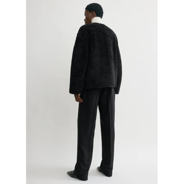 Totême Teddy shearling clasp jacket in Black - Jackets - Scandinavian Minimalist Luxury at Coveti