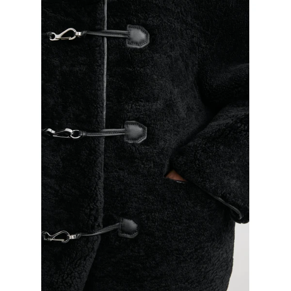 Totême Teddy shearling clasp jacket in Black - Jackets - Scandinavian Minimalist Luxury at Coveti