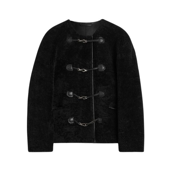 Totême Teddy shearling clasp jacket in Black - Jackets - Scandinavian Minimalist Luxury at Coveti