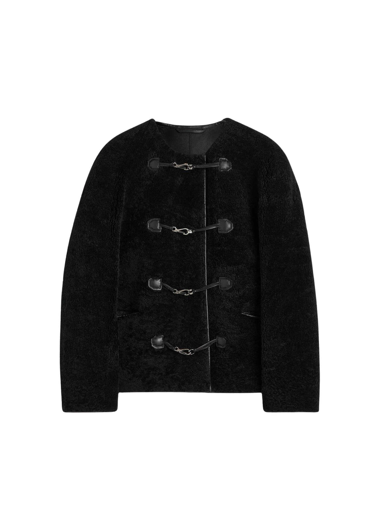 Totême Teddy shearling clasp jacket in Black - Jackets - Scandinavian Minimalist Luxury at Coveti