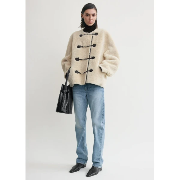 Totême Teddy shearling clasp jacket in Off-white - Jackets - Scandinavian Minimalist Luxury at Coveti