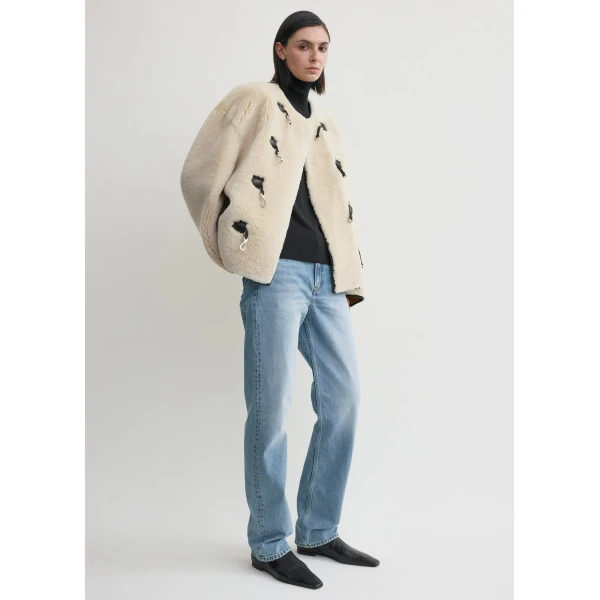 Totême Teddy shearling clasp jacket in Off-white - Jackets - Scandinavian Minimalist Luxury at Coveti