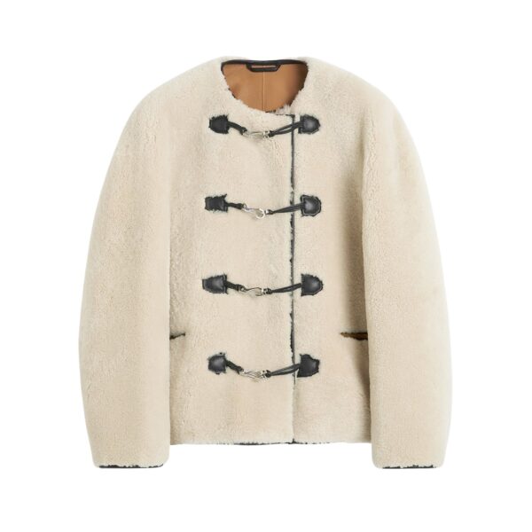 Totême Teddy shearling clasp jacket in Off-white - Jackets - Scandinavian Minimalist Luxury at Coveti