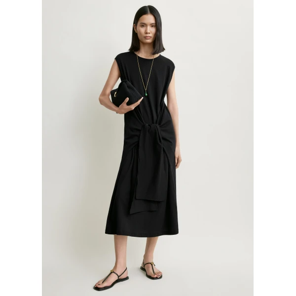 Totême Tie-waist jersey dress in Black - Dresses - Scandinavian Minimalist Luxury at Coveti