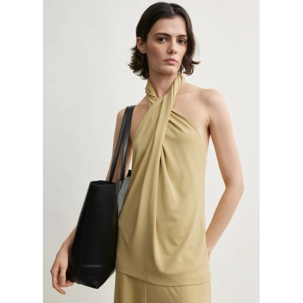 Totême Twisted jersey halter top in Chai - Tops - Scandinavian Minimalist Luxury at Coveti
