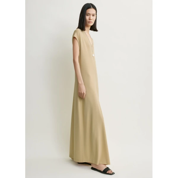 Totême V-neck jersey dress in Chai - Dresses - Scandinavian Minimalist Luxury at Coveti