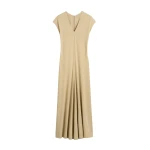 Totême V-neck jersey dress in Chai - Dresses - Scandinavian Minimalist Luxury at Coveti