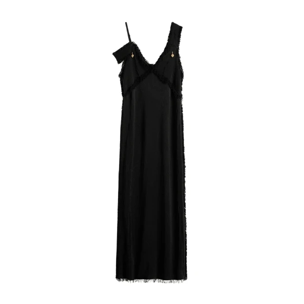 Toteme V-neck raw slip dress in Black