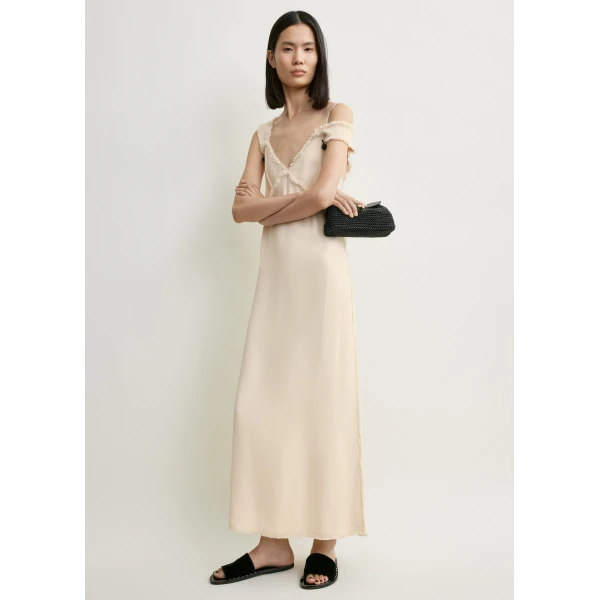 Totême V-neck raw slip dress in Stone - Dresses - Scandinavian Minimalist Luxury at Coveti