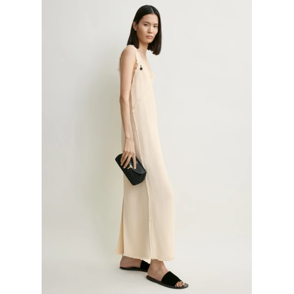 Totême V-neck raw slip dress in Stone - Dresses - Scandinavian Minimalist Luxury at Coveti