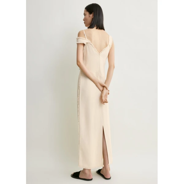 Totême V-neck raw slip dress in Stone - Dresses - Scandinavian Minimalist Luxury at Coveti
