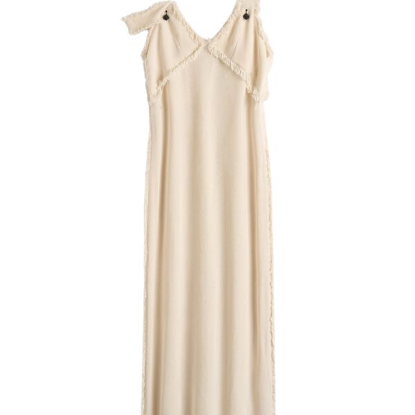 Totême V-neck raw slip dress in Stone - Dresses - Scandinavian Minimalist Luxury at Coveti