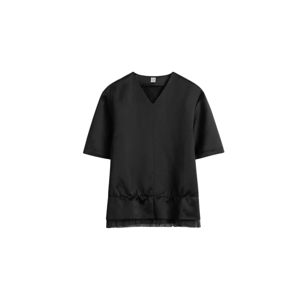 Toteme V-neck satin pullover in Black Top