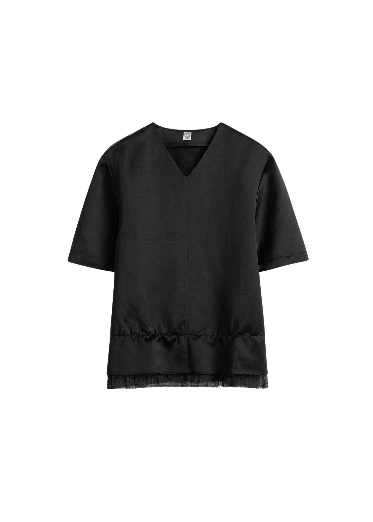Totême V-neck satin pullover in Black - Tops - Scandinavian Minimalist Luxury at Coveti
