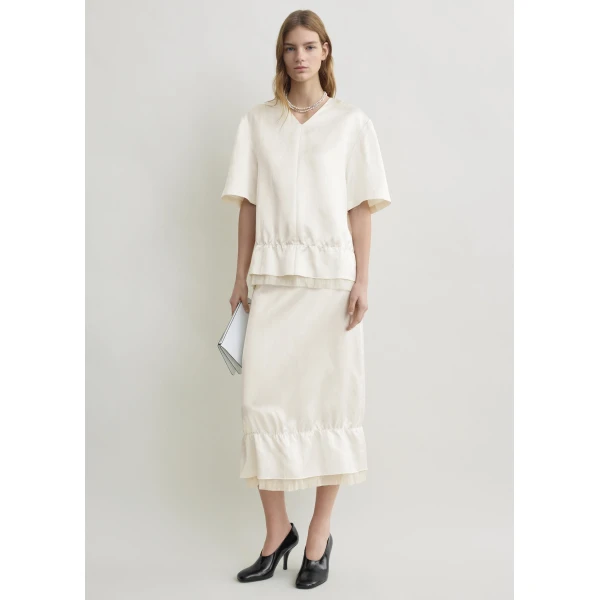 Totême V-neck satin pullover in White - Tops - Scandinavian Minimalist Luxury at Coveti