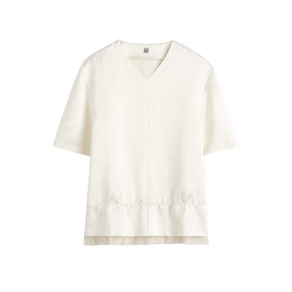 Totême V-neck satin pullover in White - Tops - Scandinavian Minimalist Luxury at Coveti