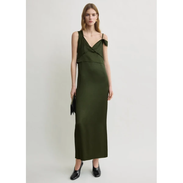 Totême V-neck slip dress in Bottle green - Dresses - Scandinavian Minimalist Luxury at Coveti