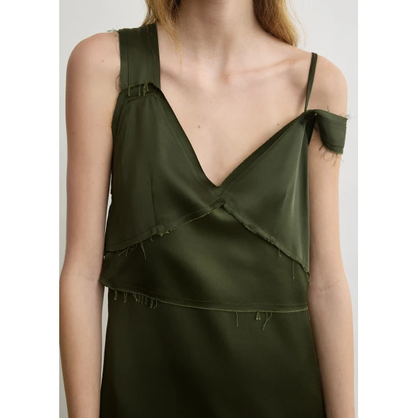 Totême V-neck slip dress in Bottle green - Dresses - Scandinavian Minimalist Luxury at Coveti