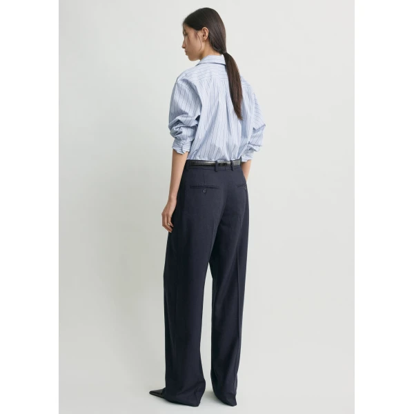 Totême Wide flannel trousers in Navy - Pants - Scandinavian Minimalist Luxury at Coveti