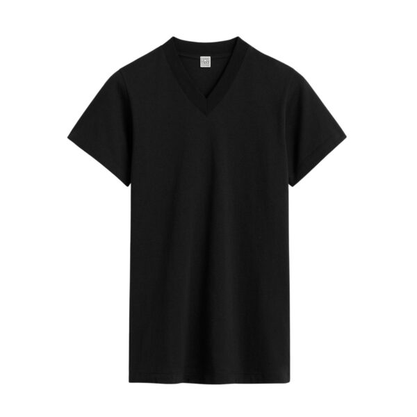 Totême Wide-ribbed v-neck tee in Black - Tops - Scandinavian Minimalist Luxury at Coveti