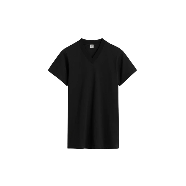 Toteme Wide-ribbed v-neck tee in Black Top
