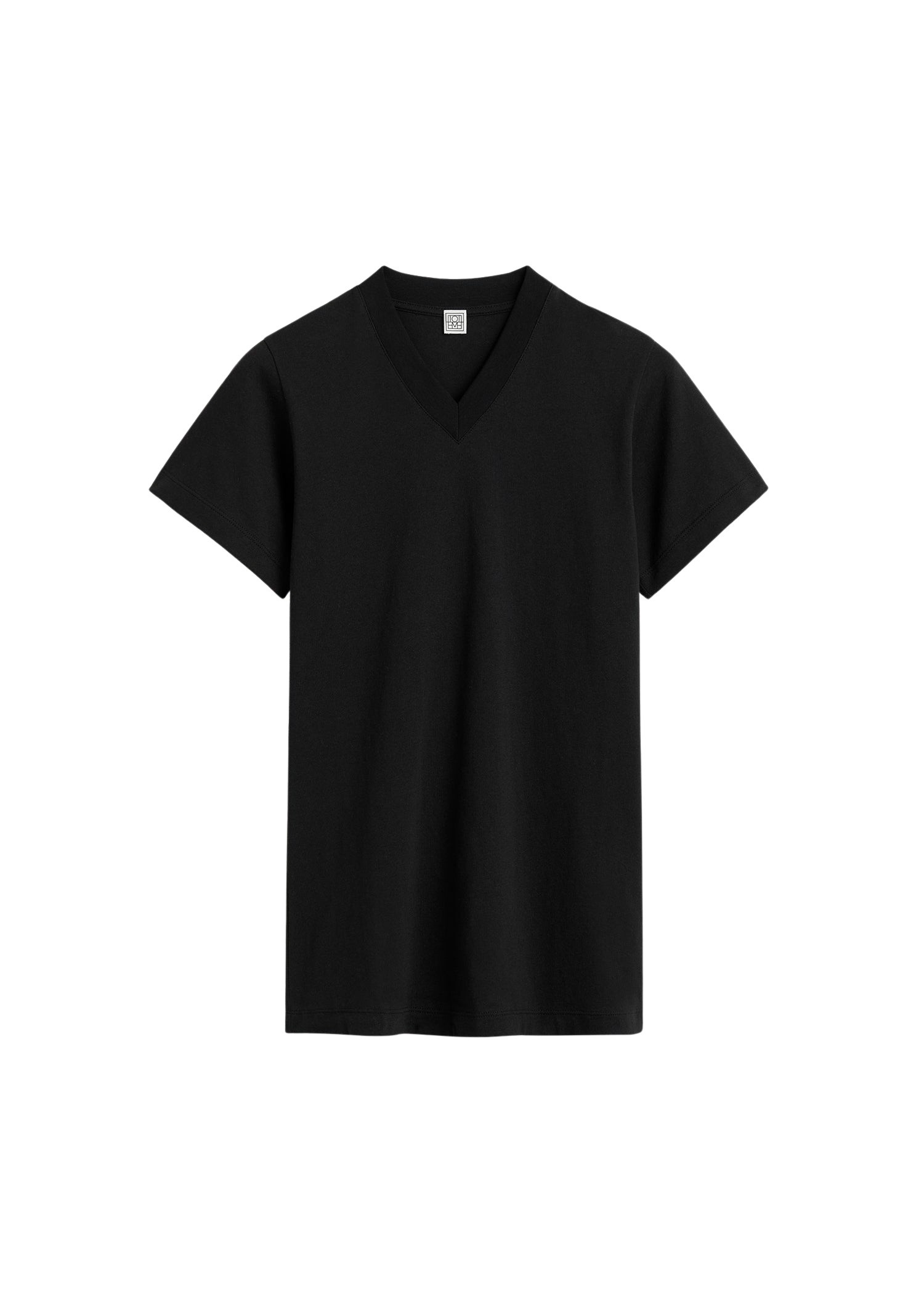 Totême Wide-ribbed v-neck tee in Black - Tops - Scandinavian Minimalist Luxury at Coveti