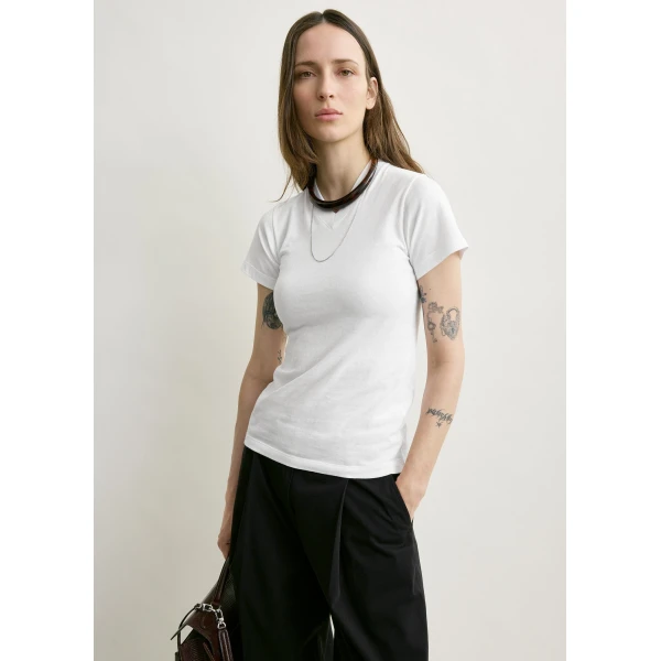 Totême Wide-ribbed v-neck tee in Optic white - Tops - Scandinavian Minimalist Luxury at Coveti