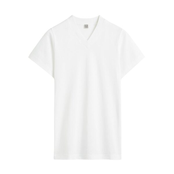 Totême Wide-ribbed v-neck tee in Optic white - Tops - Scandinavian Minimalist Luxury at Coveti