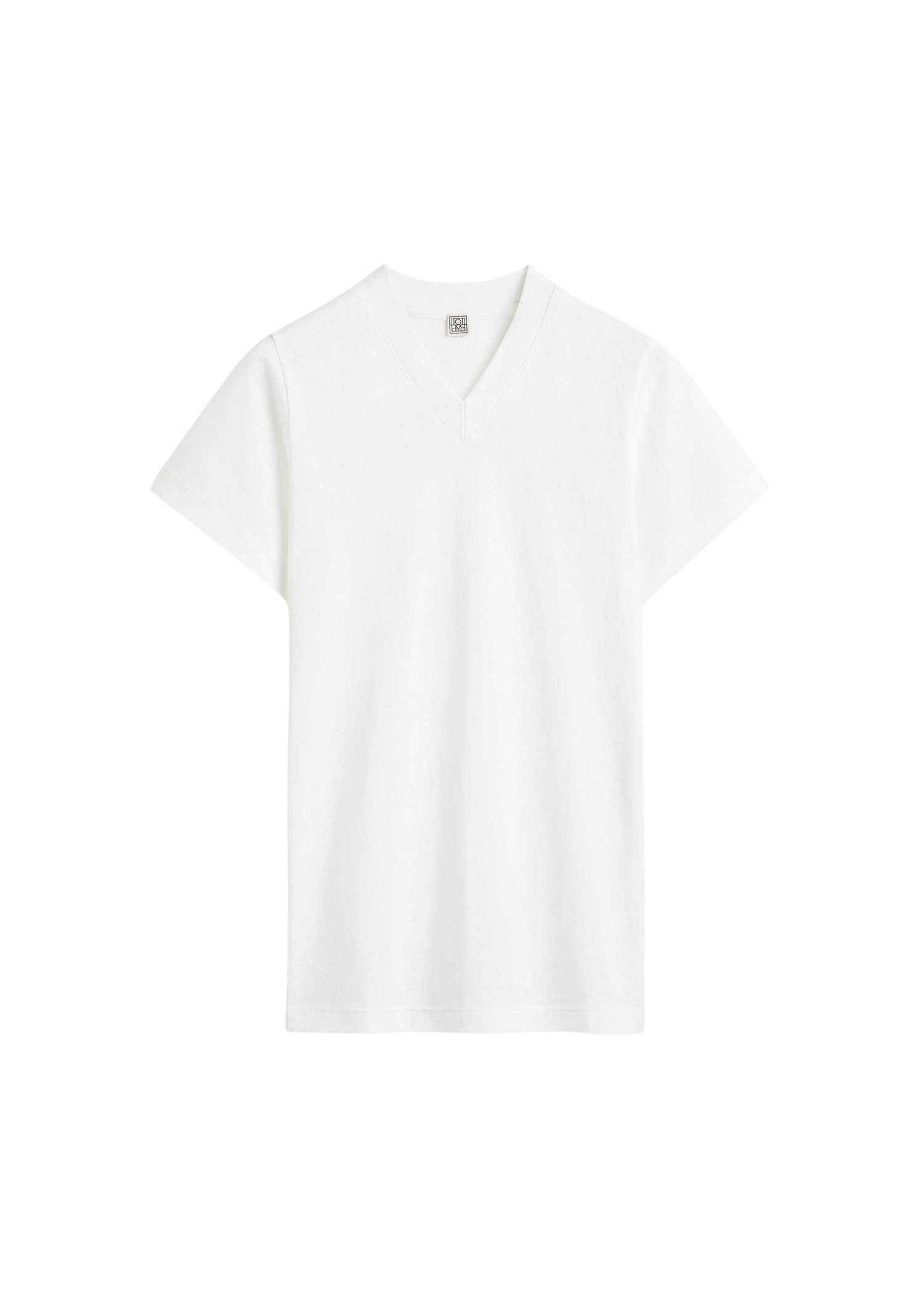 Totême Wide-ribbed v-neck tee in Optic white - Tops - Scandinavian Minimalist Luxury at Coveti