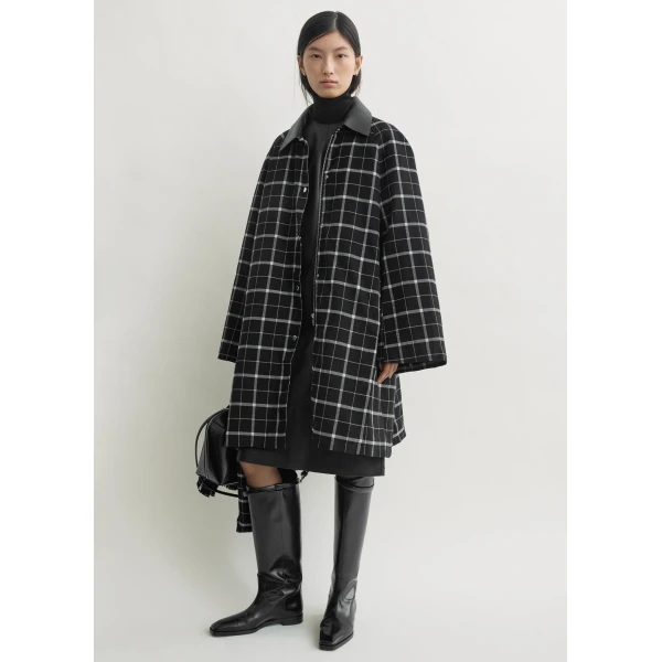 Totême Windowpane country coat in Black / White - Coats - Scandinavian Minimalist Luxury at Coveti