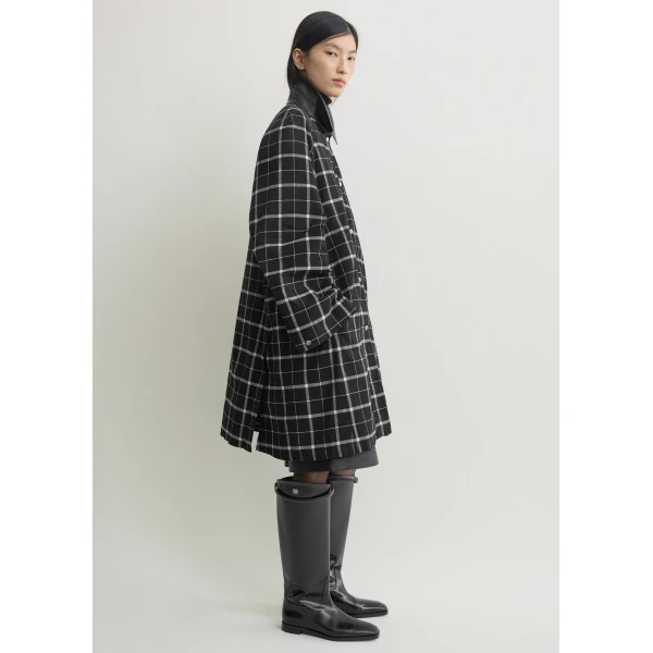 Totême Windowpane country coat in Black / White - Coats - Scandinavian Minimalist Luxury at Coveti