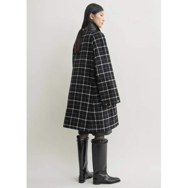 Totême Windowpane country coat in Black / White - Coats - Scandinavian Minimalist Luxury at Coveti