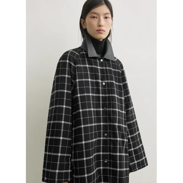 Totême Windowpane country coat in Black / White - Coats - Scandinavian Minimalist Luxury at Coveti