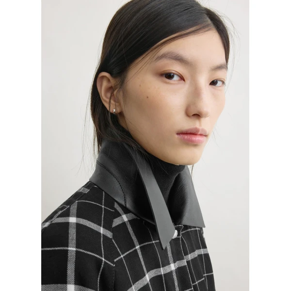Totême Windowpane country coat in Black / White - Coats - Scandinavian Minimalist Luxury at Coveti