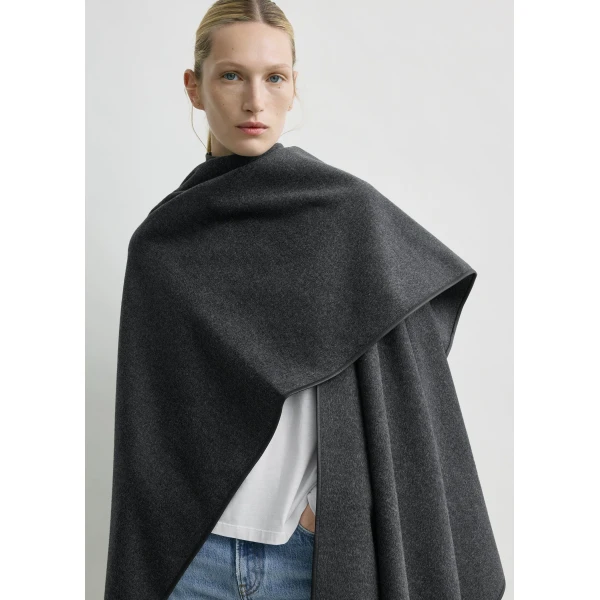 Totême Winter flannel cape charcoal in Charcoal melange - Coats - Scandinavian Minimalist Luxury at Coveti
