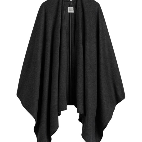 Totême Winter flannel cape charcoal in Charcoal melange - Coats - Scandinavian Minimalist Luxury at Coveti