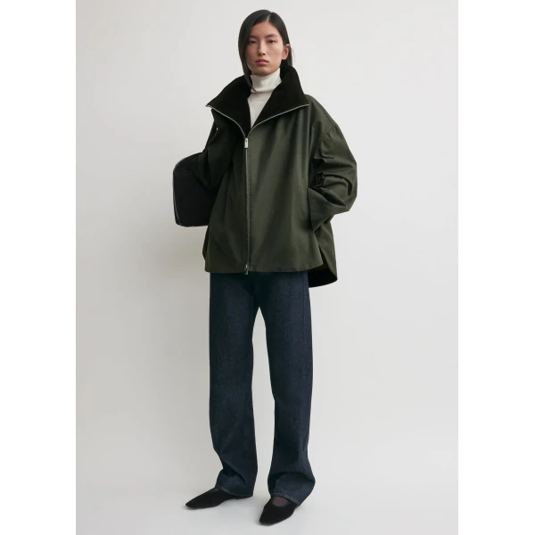Totême Zipped country jacket in Forest - Jackets - Scandinavian Minimalist Luxury at Coveti
