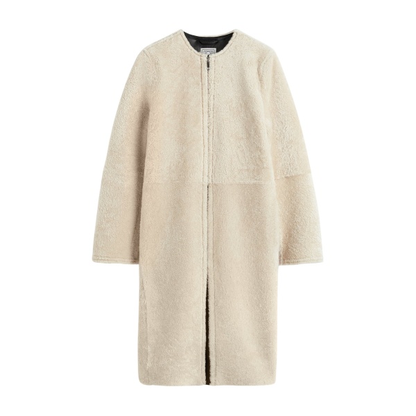 Zipped teddy shearling coat in Cream