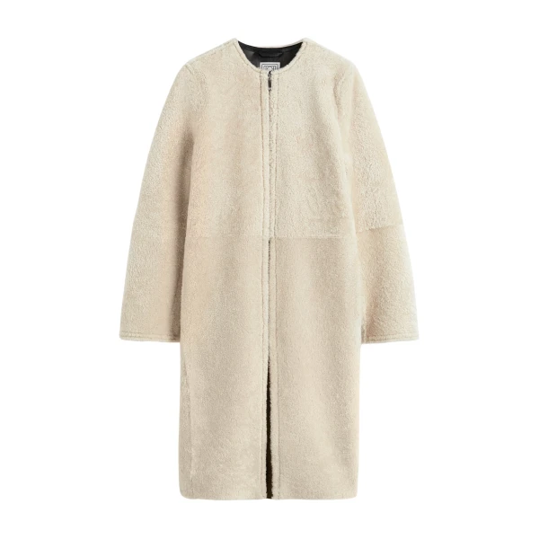 Zipped teddy shearling coat in Cream