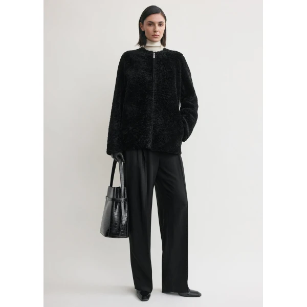 Totême Zipped teddy shearling jacket in Black - Jackets - Scandinavian Minimalist Luxury at Coveti
