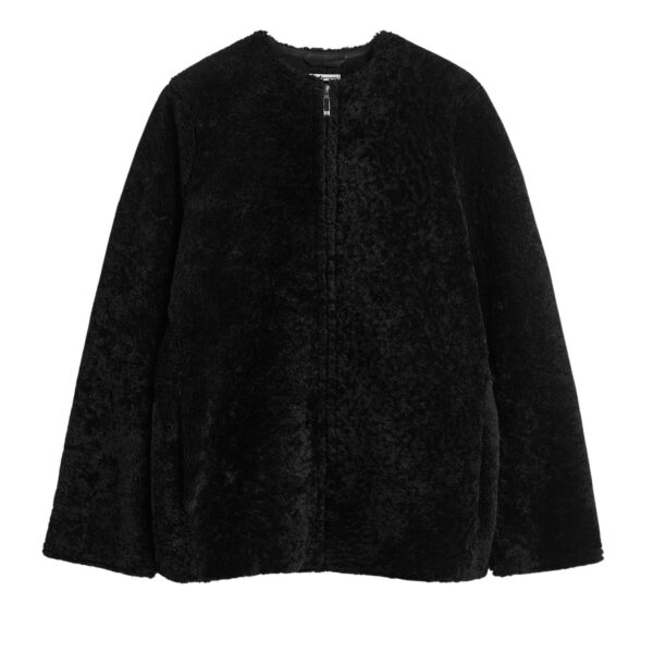 Zipped teddy shearling jacket in Black