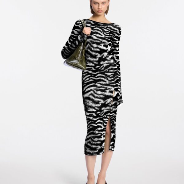 White and black midi dress