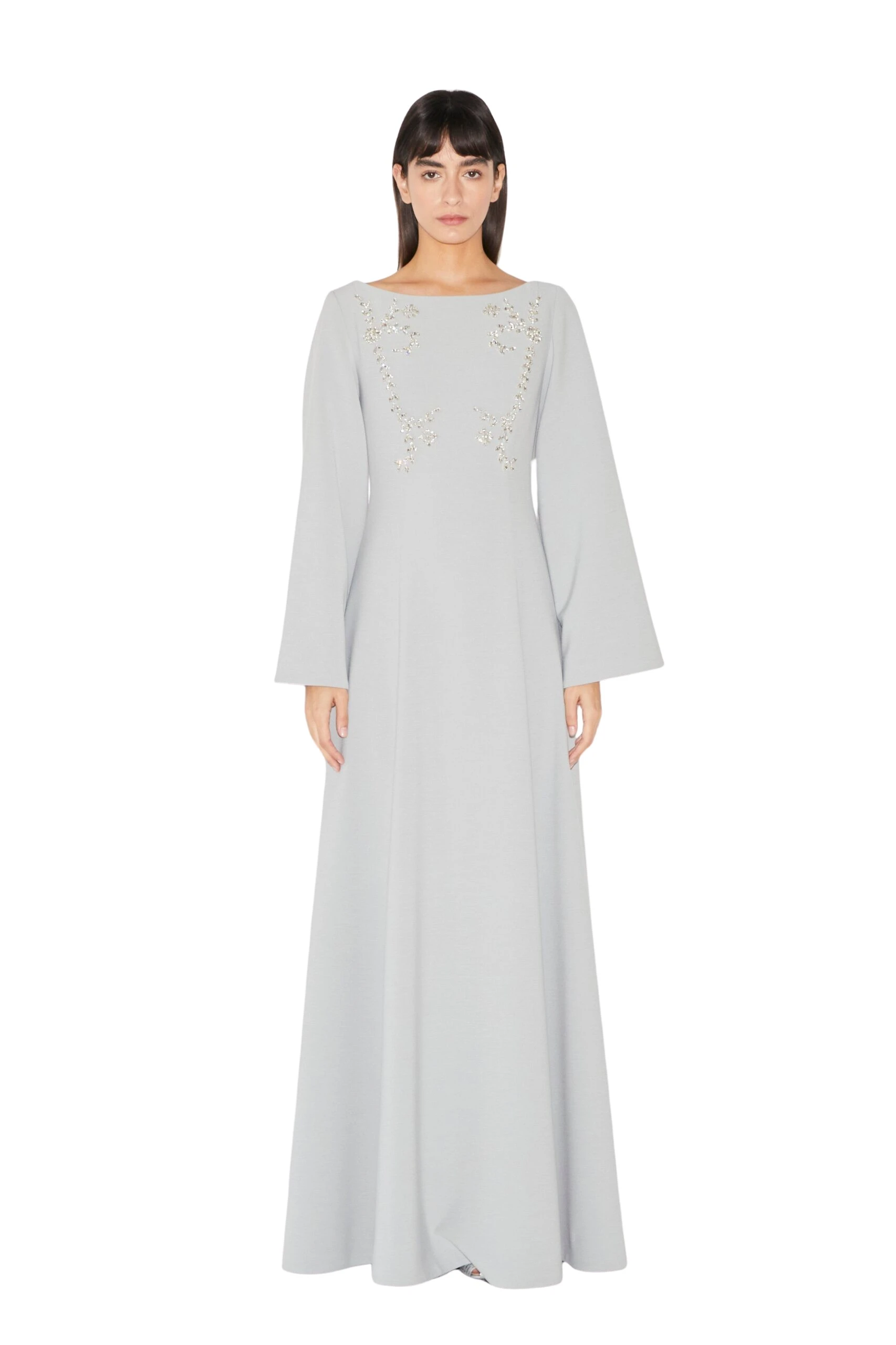 Huishan Zhang Clover gown in grey crepe from the Pre-Fall 2026 collection