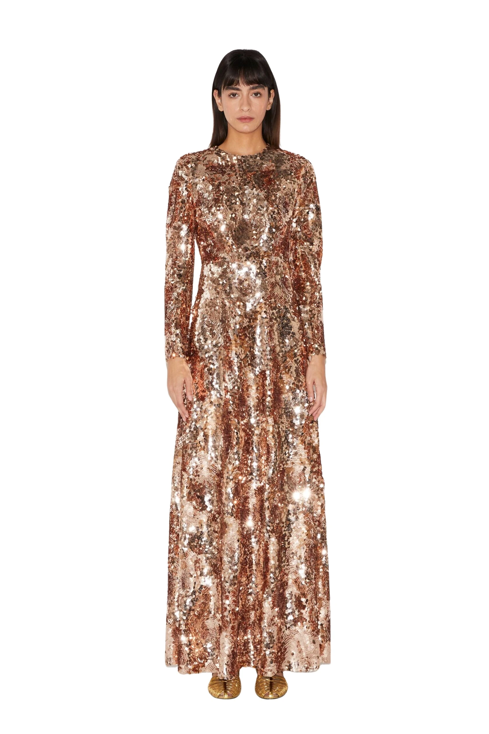 Huishan Zhang Delphi gown in gold sequins from the Pre-Fall 2026 collection