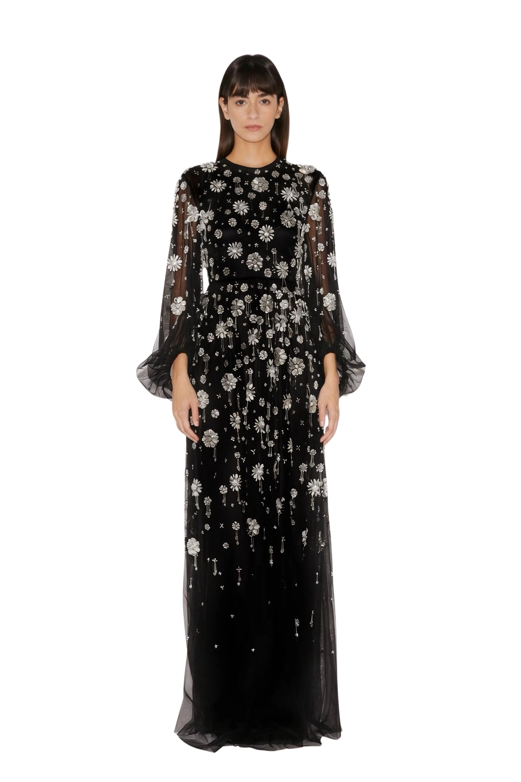 Huishan Zhang Micheline gown in black embellished tulle from the Pre-Fall 2026 collection